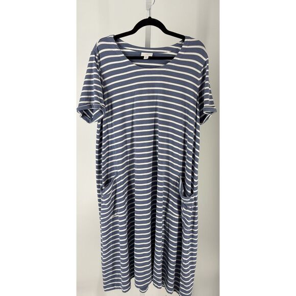 J.Jill Navy White Striped Knit Dress with Pockets - Picture 3 of 5